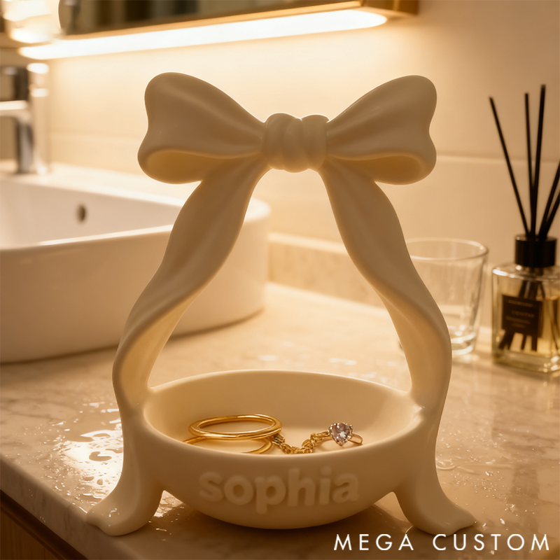 Personalized Bow Shaped Storage Dish Cute Jewelry and Key Tray 3D Printed Storage Box