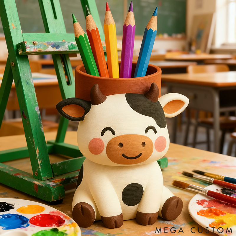 Personalized Cow Pencil Holder Cute Desktop Decor 3D Printed