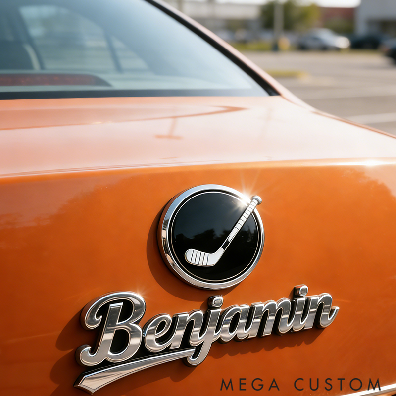 Personalized Car Badge Featuring the Golf Symbol Proudly Displays your Passion for Sports