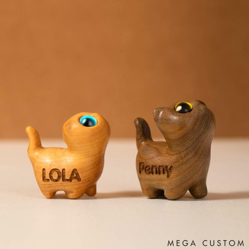Personalized Mini Cute Cat Wood Carving Figurine Desk Coffee Table Home Decor