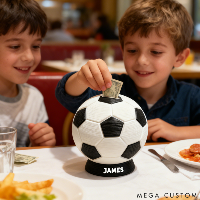 Personalized Soccer Piggy Bank Birthday Gift for Sports Fans and Football Lovers 3D Printed Piggy Bank