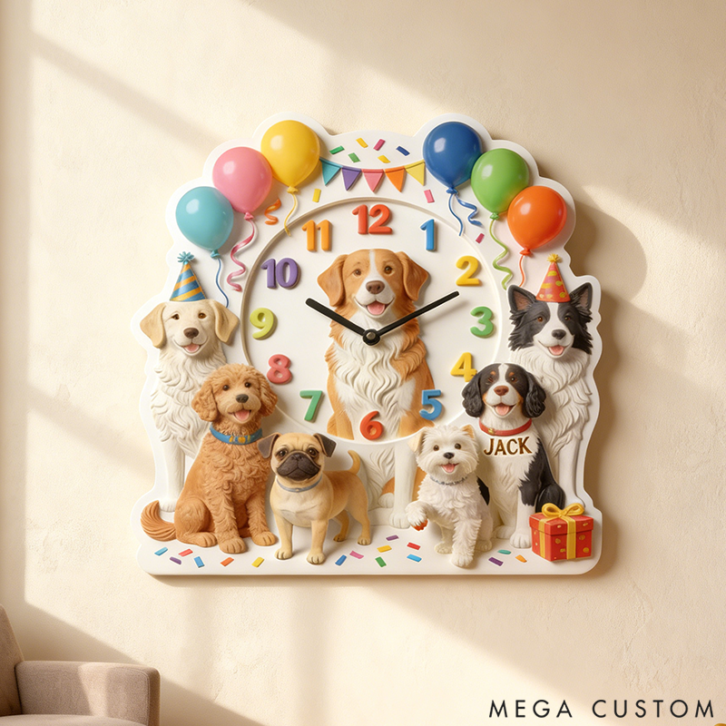 Personalized Pet Dog Party Theme Clock 2D Printed Design