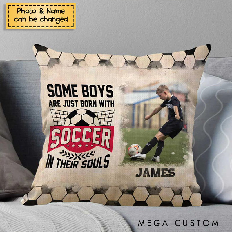 Personalized Soccer Throw Pillow with Custom Photo, Name, and Inspiring Quote