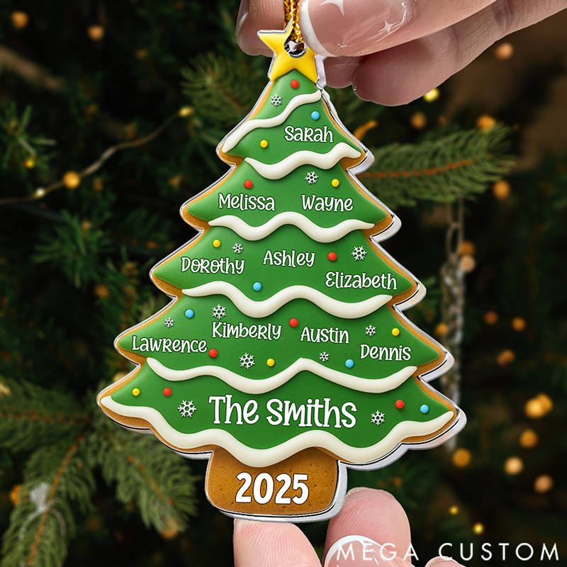 Personalized Christmas Tree Gingerbread with Family Name Ornament