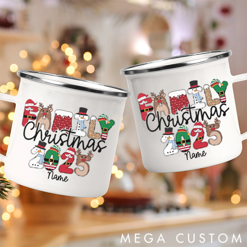 Personalized Family Christmas Enamel Mug Cherish Your Family Memories this Holiday Season