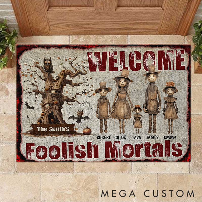  Personalized Welcome Foolish Mortals Scarecrow Family Doormat Halloween Gift