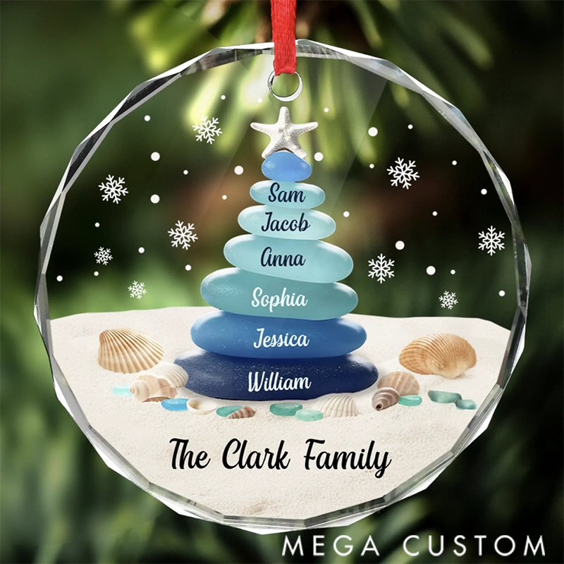 Waves Bring Us Closer Sea Glass Circle Glass Ornament Christmas Birthday Gifts for Mom Dad
