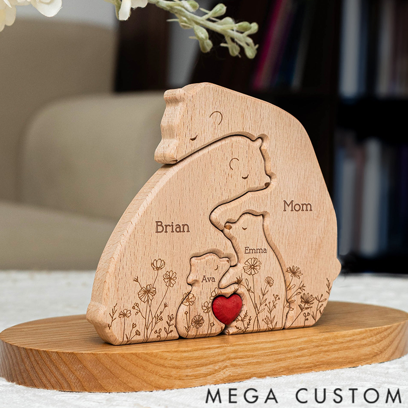 Personalized Hugging Bear Family Floral Version Wooden Bear Family Puzzle Christmas Gift for Family
