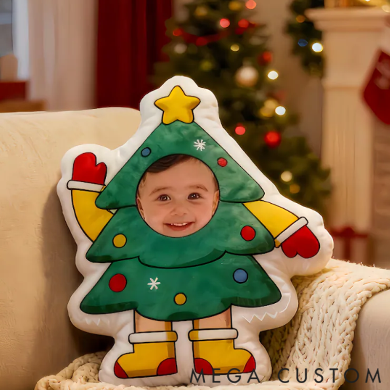 Personalized Christmas Tree Pillow Custom Cartoon Christmas Tree Pillow Graphic 3D Print