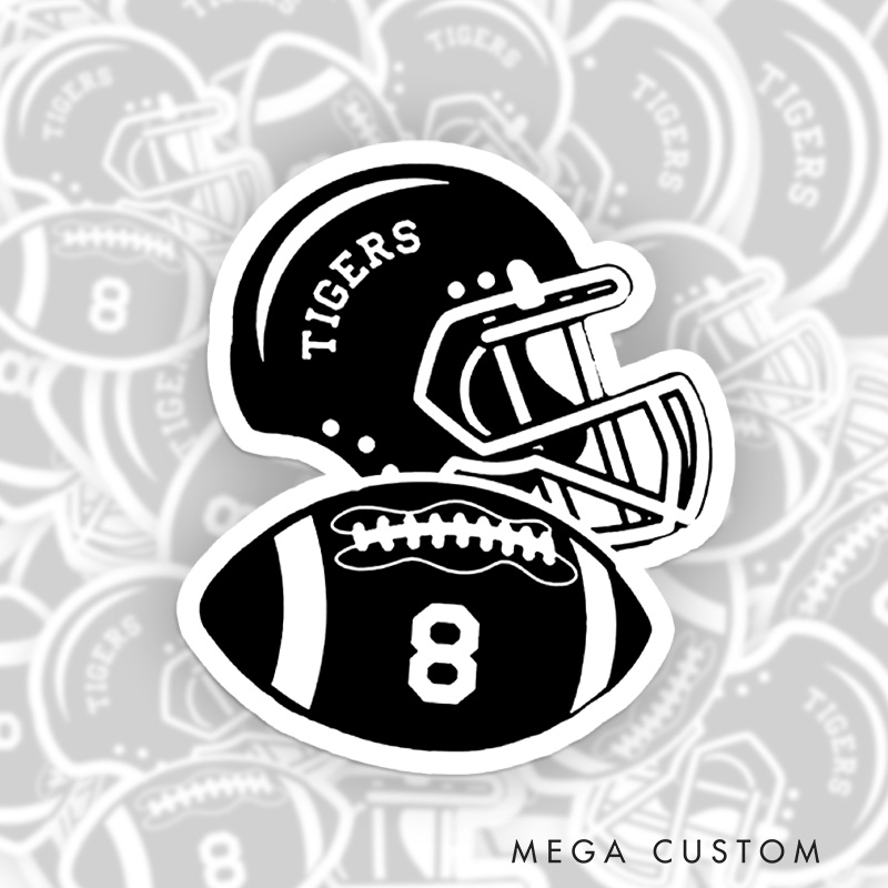 Personalized American Football Helmet Sticker – Customize with Team Name and Player Number for Fans