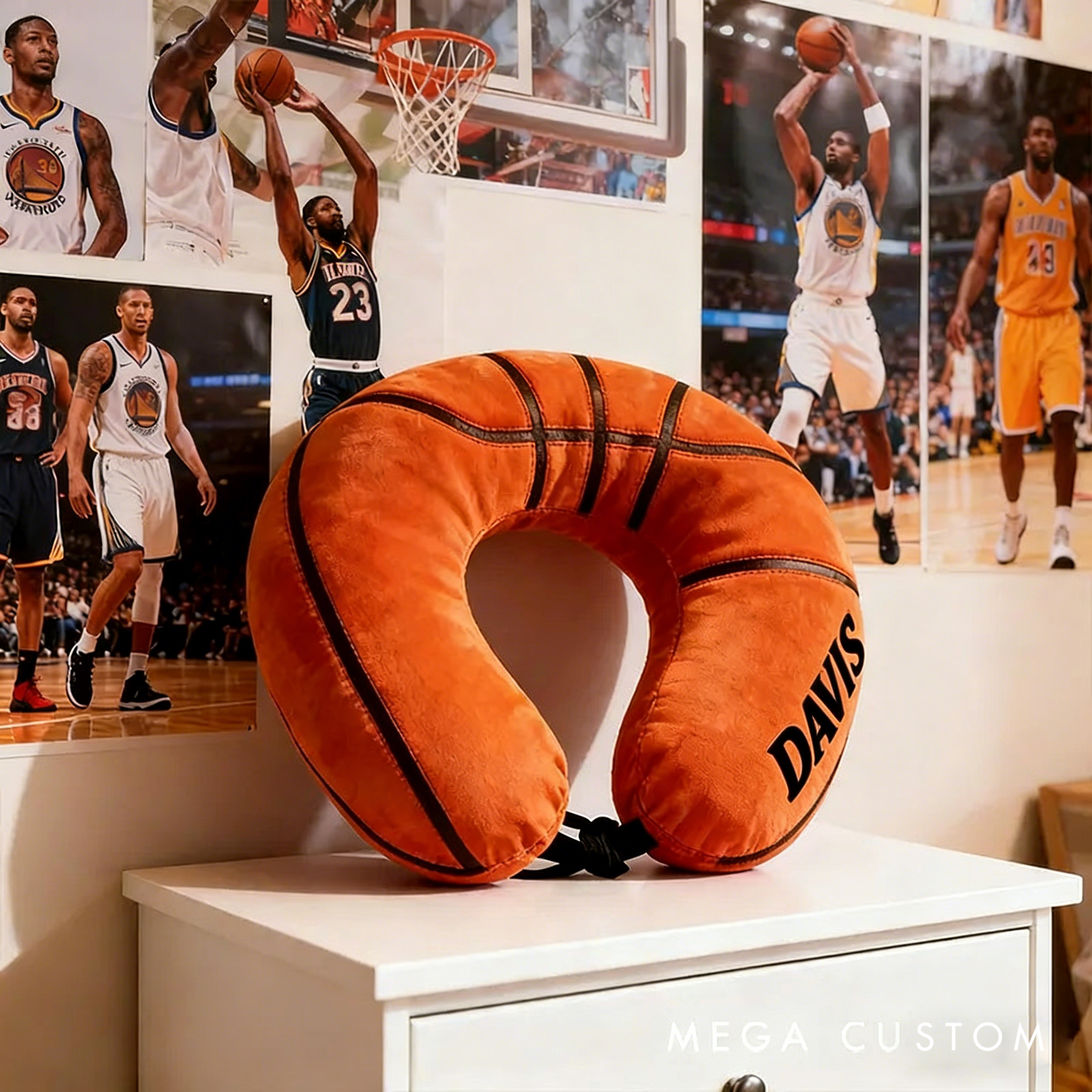 Personalized Basketball U-Shaped Pillow with Custom Name for Sports Fans and Travelers