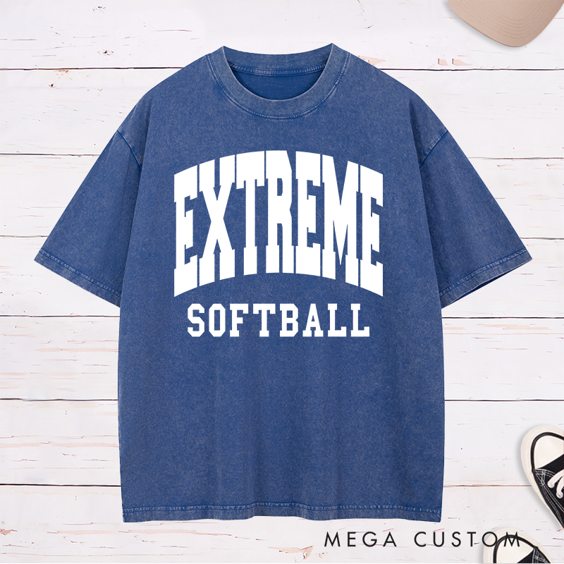 Personalized Customizable Team Softball Washed T-Shirt Design Featuring Bold Team Name Text and Black Softball Lettering for a Sporty and Unique Look