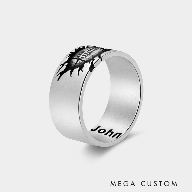 Personalized Sterling Silver Rugby Ball Burst Ring Jewelry Gift 925 Sterling Silver 