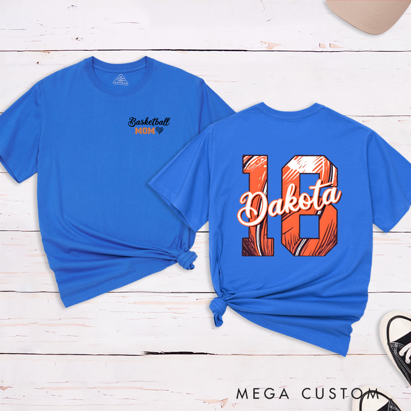 Personalized Basketball Mom T-Shirt with Custom Name, Number, and Stylish Design
