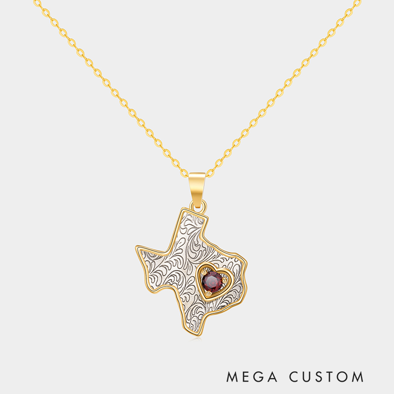 Personalized Sterling Silver Custom Home State Outline Name and Birthstone Necklace