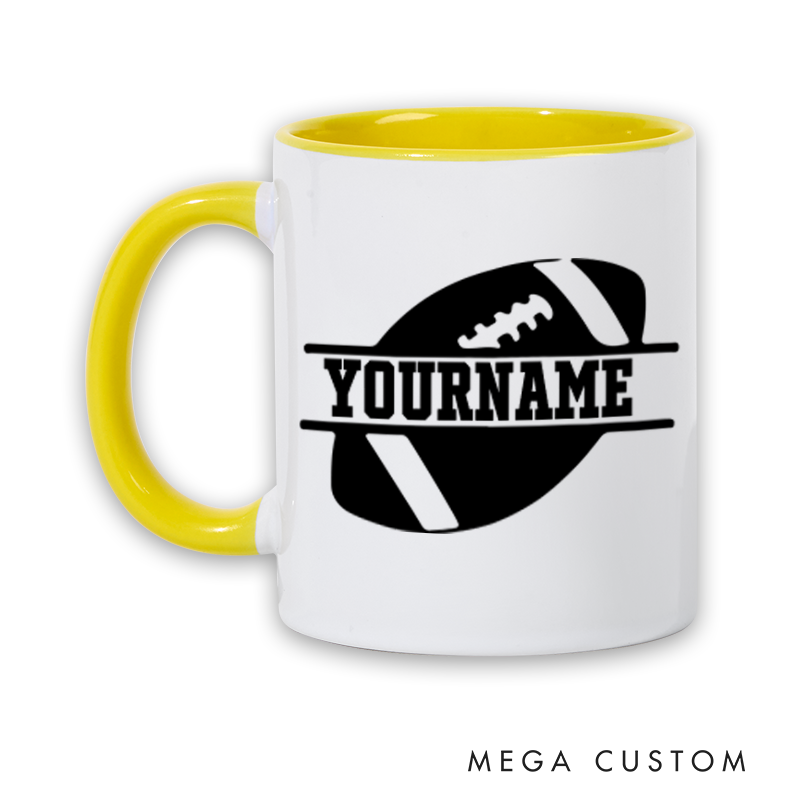 Personalized American Football and Rugby Mug with Custom Name and Bold Graphic Design