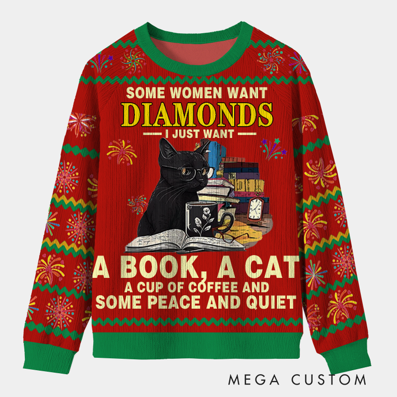 Personalized Book Cat Coffee Ugly Sweater Librarians Tranquil Dream Holiday Gift for Librarians