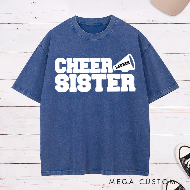 Personalized Cheer Sister Washed T-Shirt with Custom Name
