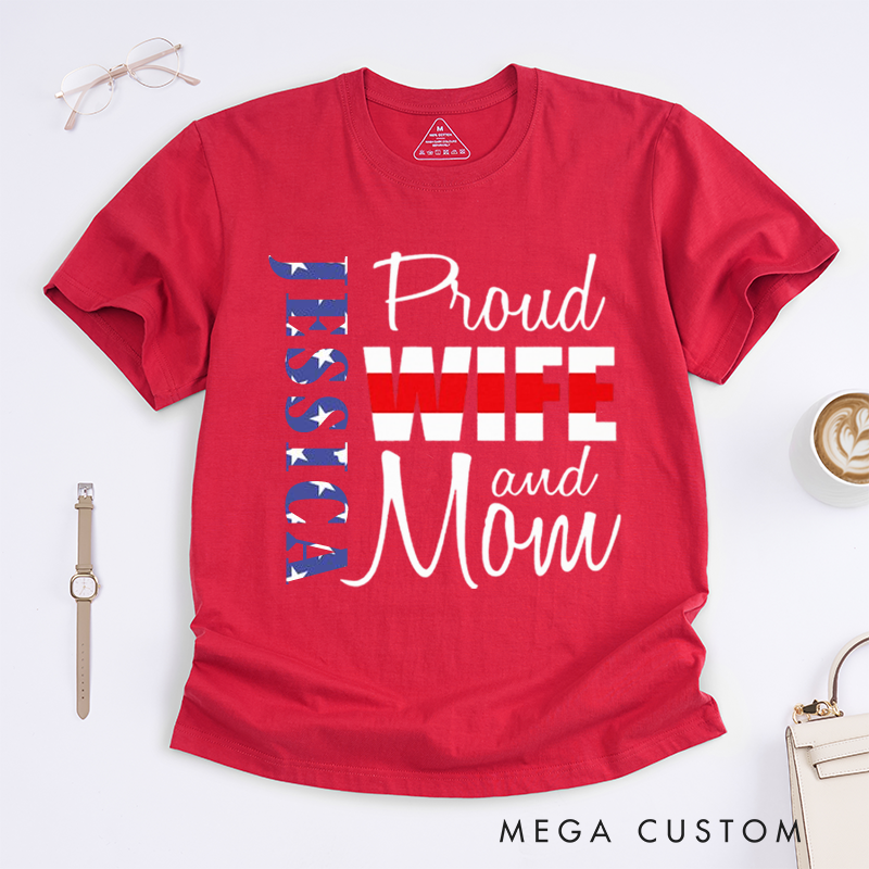 Personalized Proud Wife and Mom Firefighter Support Design Gift for Mother for Fireman Wife Girlfriend T-Shirt