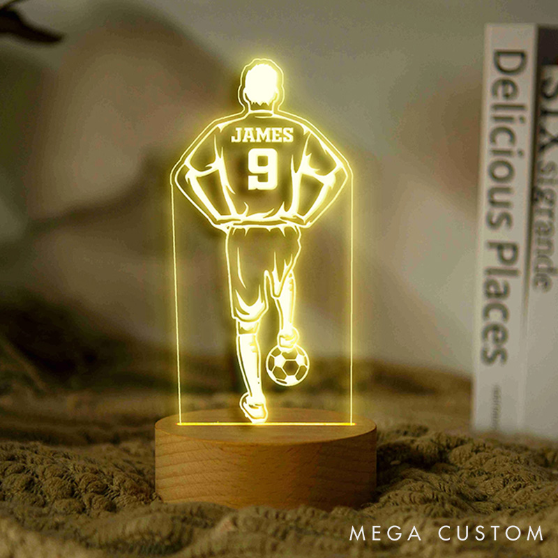 [Copy]Personalized Soccer LED Night Light with Custom Name, Jersey Number, and Stylish Female Player Design