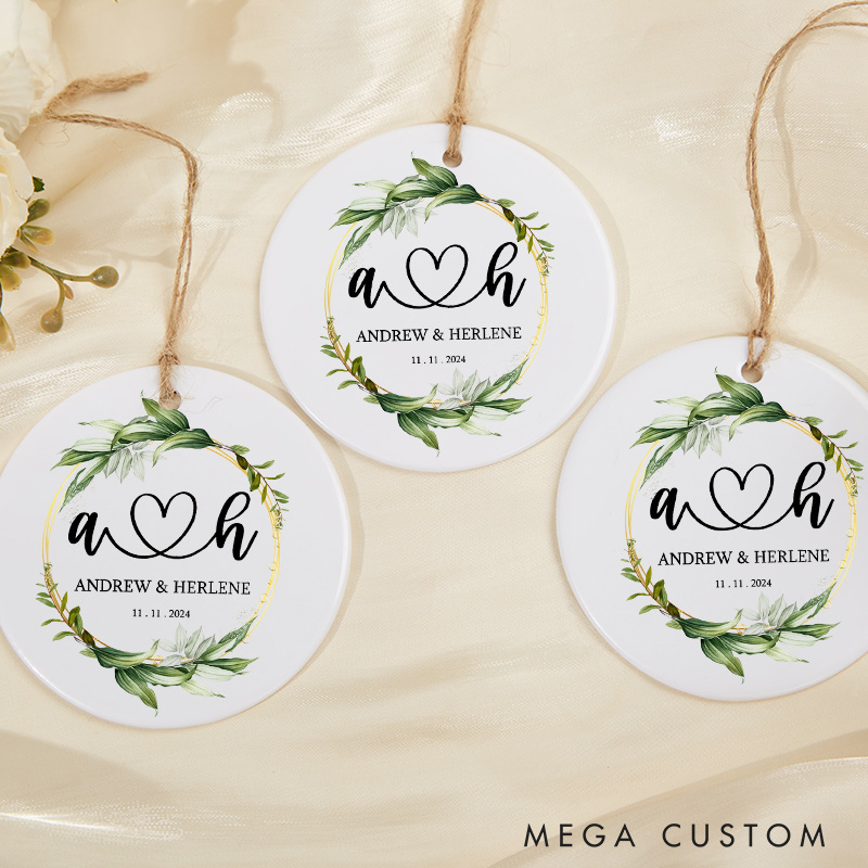 Personalised Greenery Wreath Wedding Ceramic Round Shape Ornament