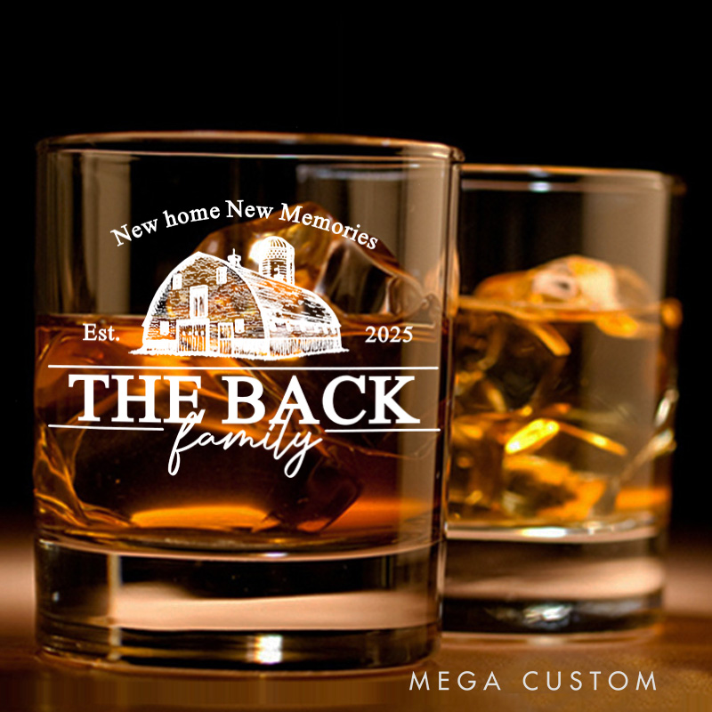 Personalized New Home New Memories Whiskey Tumblers Engraved Family Name Whiskey Glass for New Homeowner Housewarming Gift Moving House Gift