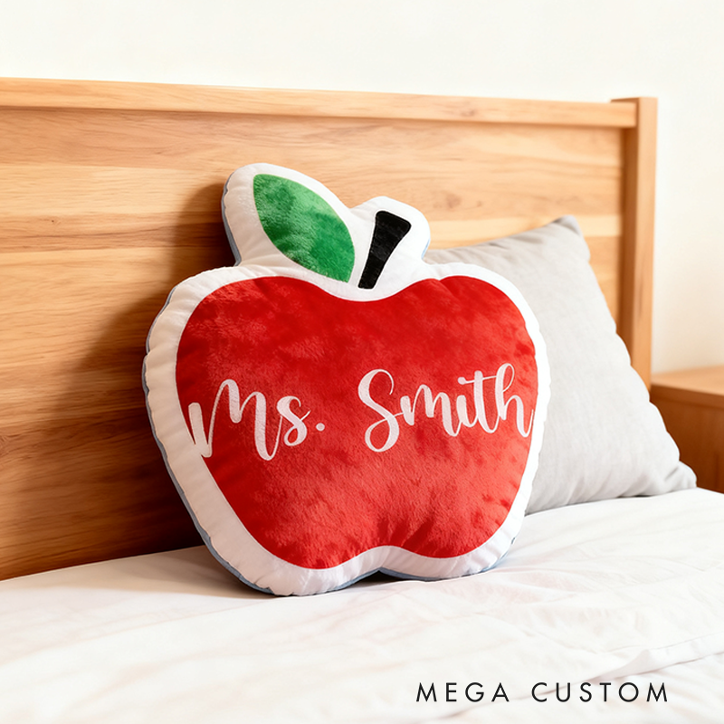 Personalized Teacher Throw Pillow Custom Name with Apple Design Cushion Gift for Teachers