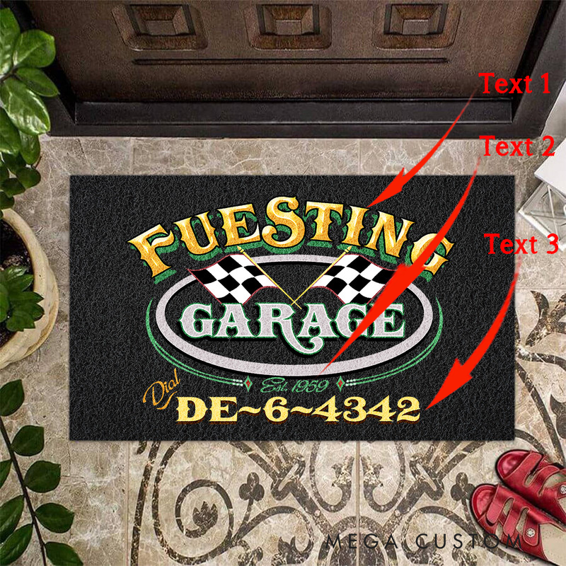 Personalized Checkered Flag Door Mat Custom Name Garage Welcome Mat for Racer and Racing Lovers