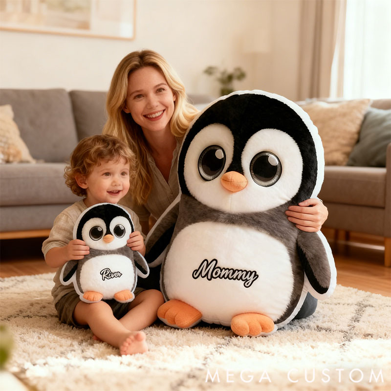 Personalized Graphic 3D Print Pillows Pillow, Custom Penguin Pillow with Name for Family