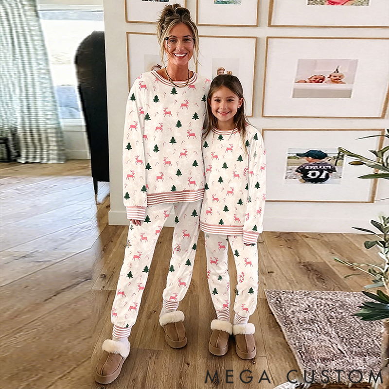 Personalized Christmas Trees and Bows Pajama Set for Mom and Daughter