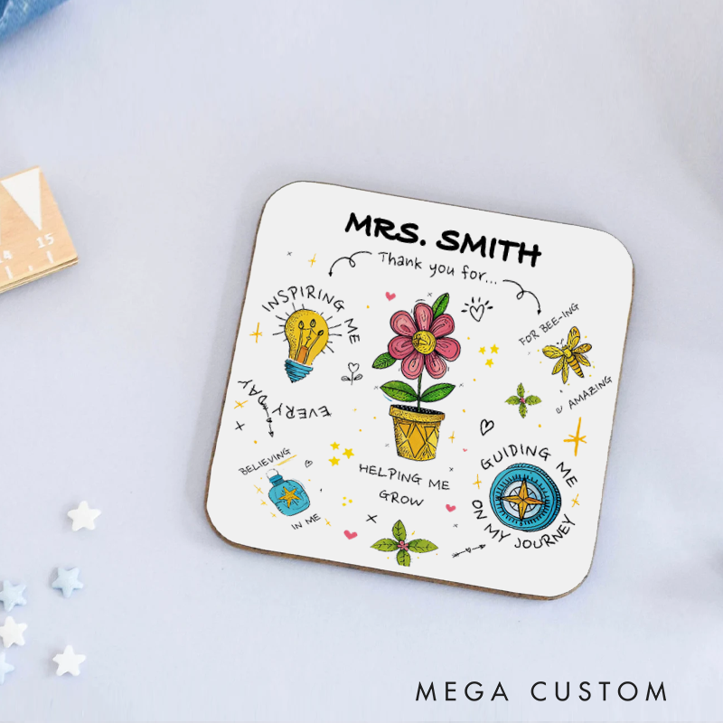 Personalized Coasters for Teachers Thank You for Guiding Me on My Journey Appreciation Gift for Teachers