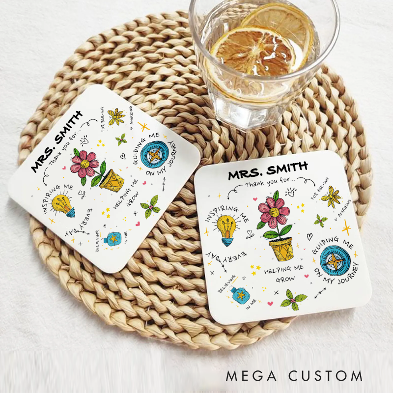 Personalized Coasters for Teachers Thank You for Guiding Me on My Journey Appreciation Gift for Teachers