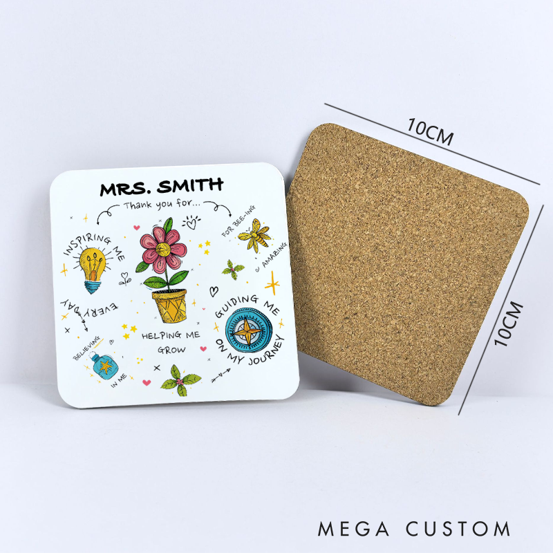 Personalized Coasters for Teachers Thank You for Guiding Me on My Journey Appreciation Gift for Teachers