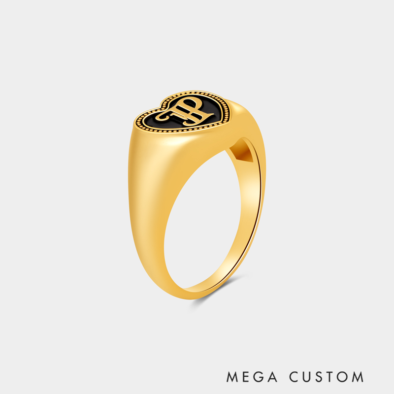 Personalized Couple's Initial Heart-Shaped Seal Ring A Gift for Your Beloved 925 Sterling Silver Necklace