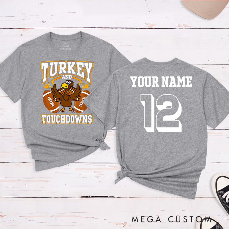Personalized American Football and Rugby Turkey T-Shirts Featuring Custom Name and Number