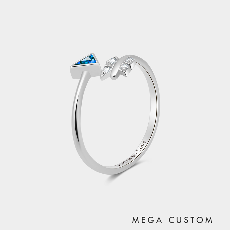 Personalized Romantic Arrow of Love Adjustable Ring in Sterling Silver with Custom Text