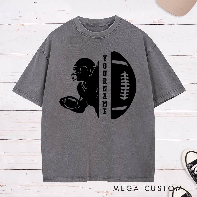 Personalized American Football Washed T-Shirts Featuring Custom Name for Fans
