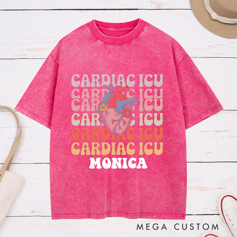 Personalized Nurse Washed T-Shirt Customized Cardiac ICU Design Washed T-Shirt 