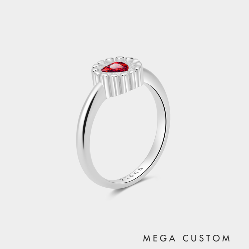 Personalized Blooming Heart Birthstone Ring with Custom Engraving – Elegant and Unique Sterling Silver Jewelry for Meaningful Gifts