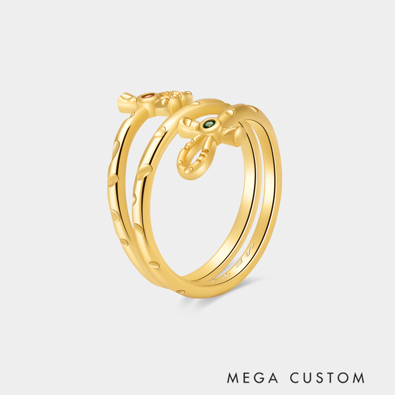 Personalized Sterling Silver Double Ankh Wrapped Ring Custom Text and Birthstone