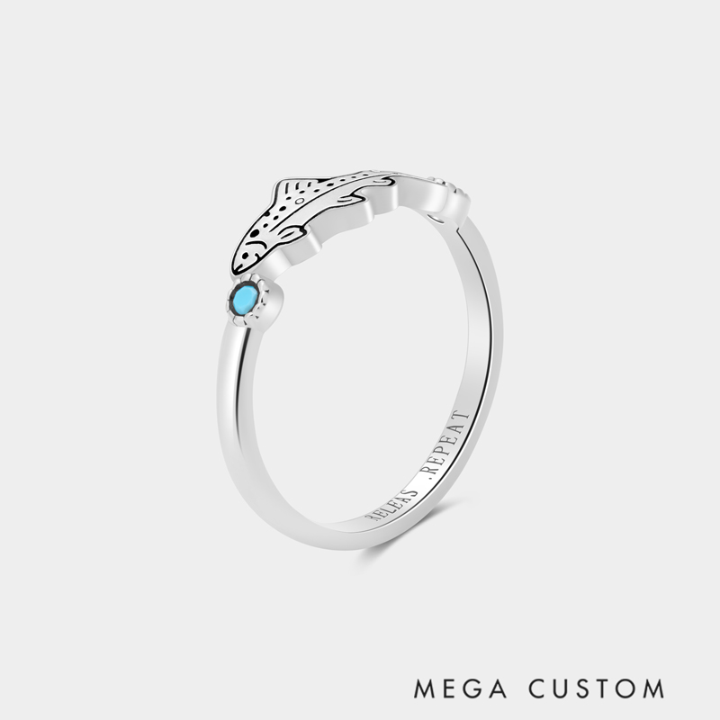 Personalized Sterling Silver Vintage Turquoise Trout Ring Custom Engraved Text