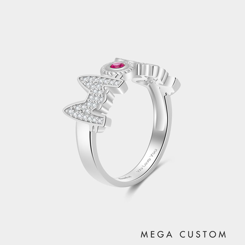 Personalized MOM Cat Ring A Gift for Your Beloved   925 Sterling Silver Necklace