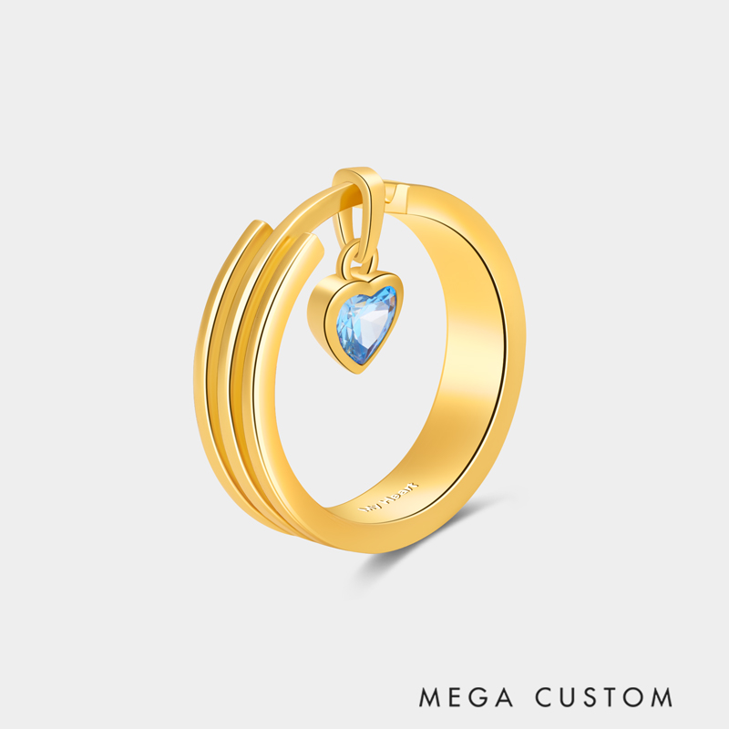 Personalized Heart-Shaped Pendant with Birthstone Ring A Gift for Your Beloved   925 Sterling Silver Necklace