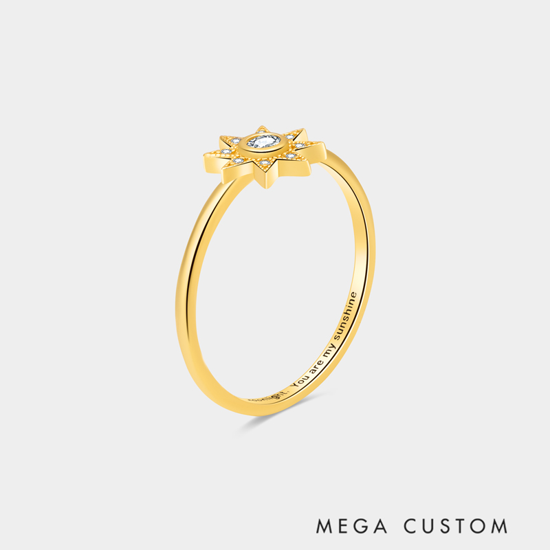 Personalized Eternal Sun and Moon Couple's Ring in Sterling Silver with Custom Text