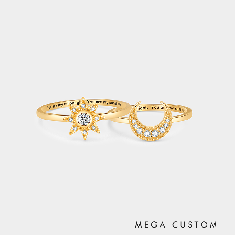 Personalized Eternal Sun and Moon Couple's Ring in Sterling Silver with Custom Text