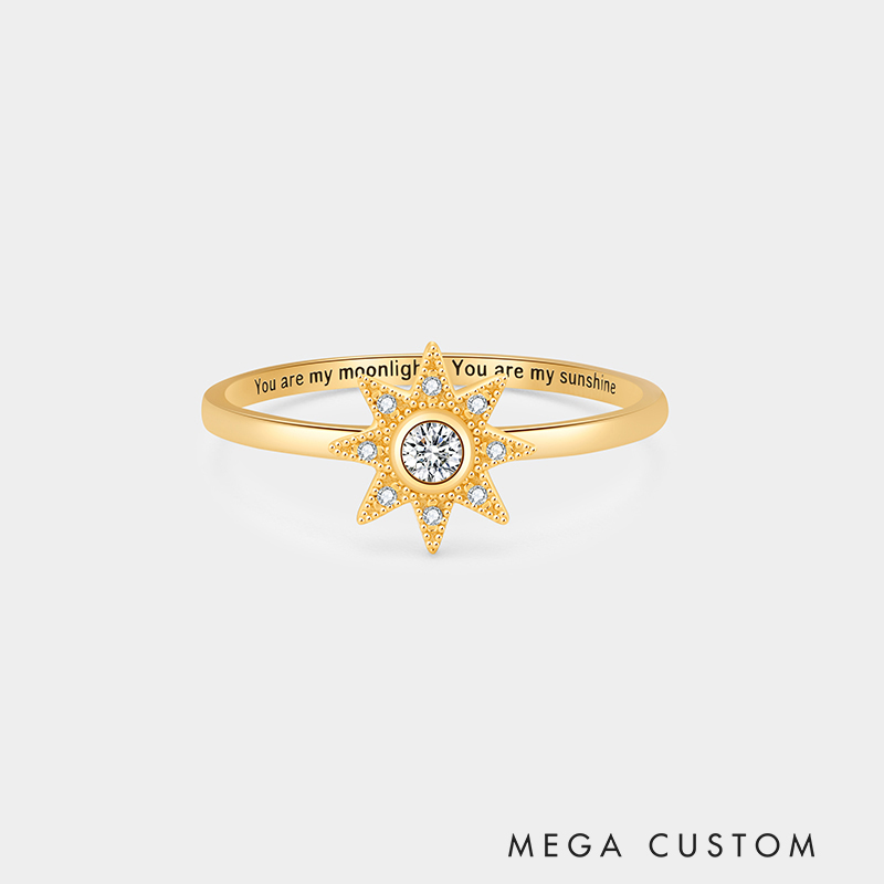 Personalized Eternal Sun and Moon Couple's Ring in Sterling Silver with Custom Text