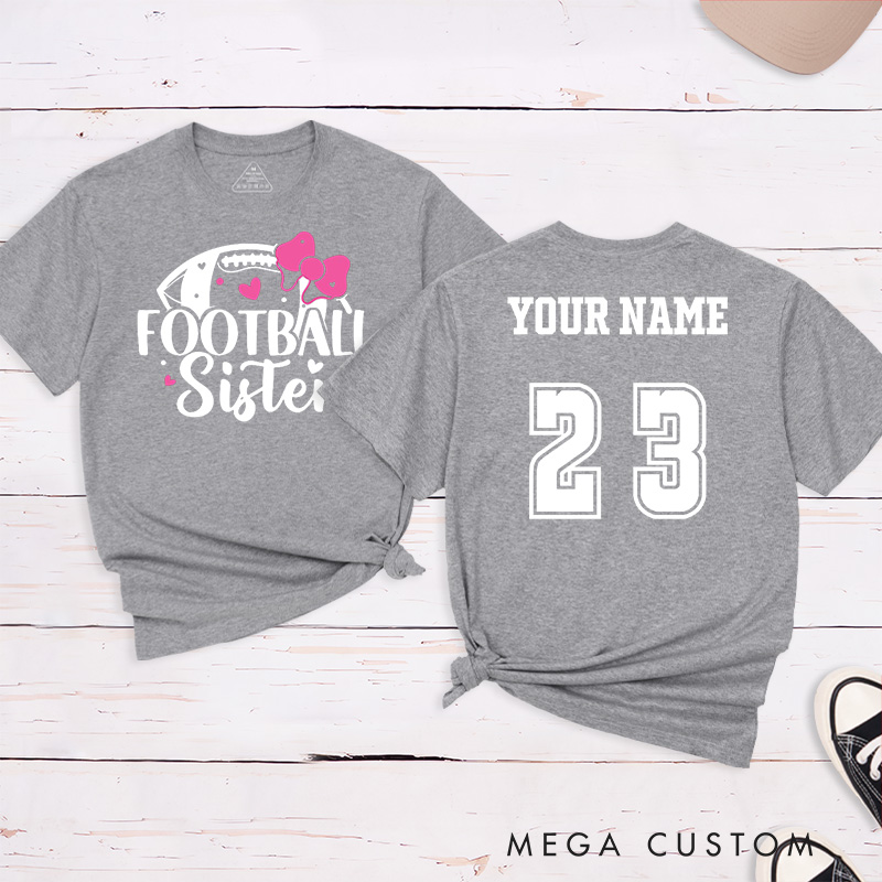 Personalized American Football Sister T-Shirts Featuring Custom Name and Number- Cheer in Style