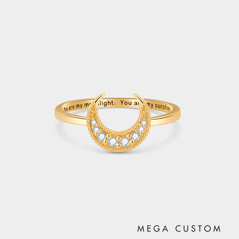 Personalized Eternal Sun and Moon Couple's Ring in Sterling Silver with Custom Text