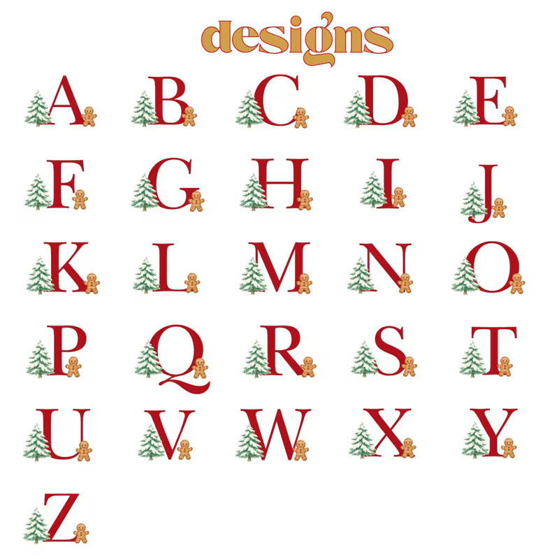 Personalized Festive Initial Christmas Bag with Gingerbread and Tree Featuring Name for a Special Delivery