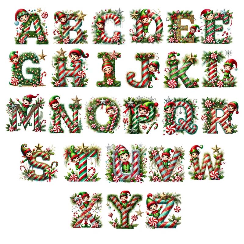 Personalized Festive Initial Christmas Ornament with Elf and Candy Cane Design for Holiday Cheer